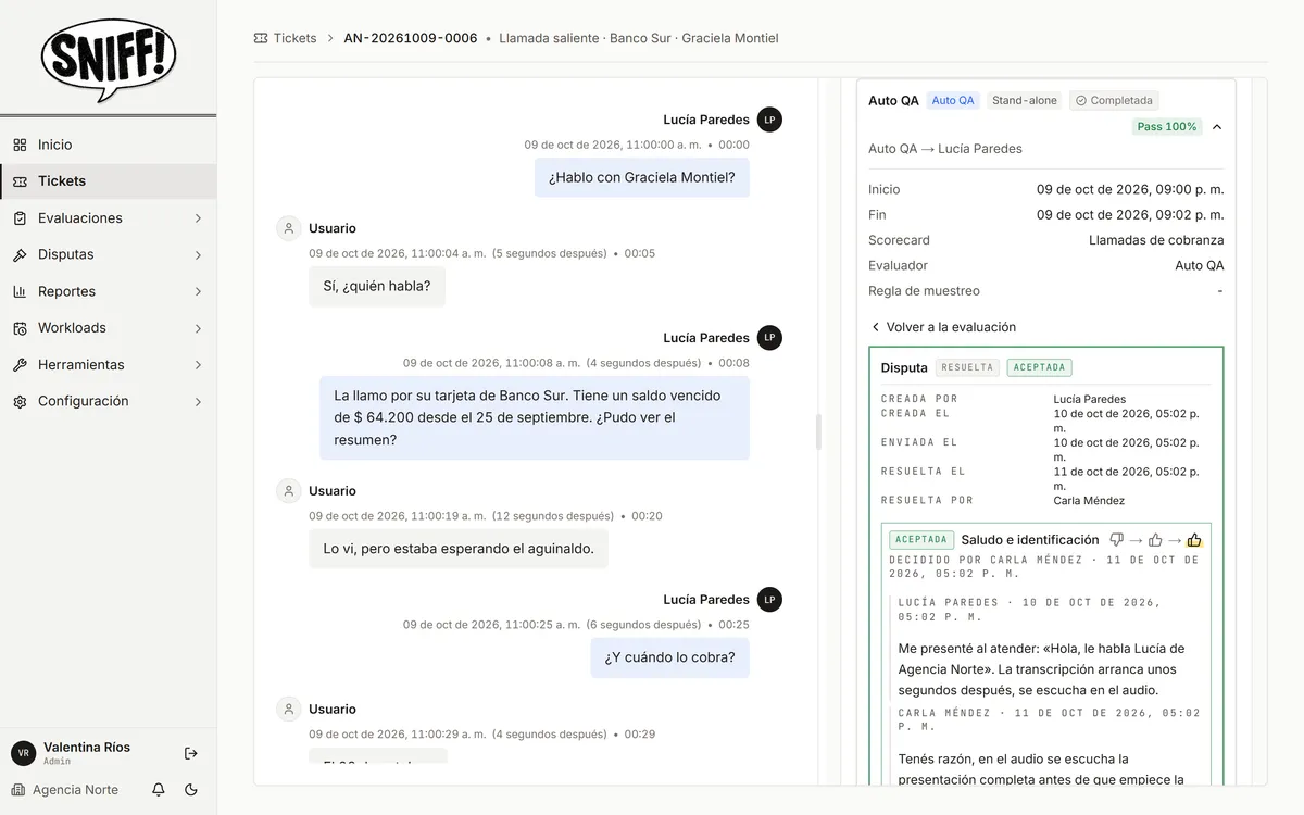 Panel de una disputa con la secuencia actual, propuesto y final